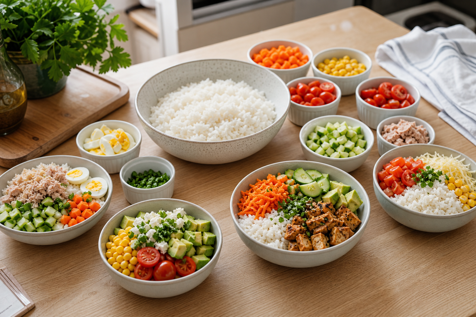 Comment composer 5 repas du midi simples et équilibrés avec un reste de riz déjà cuit