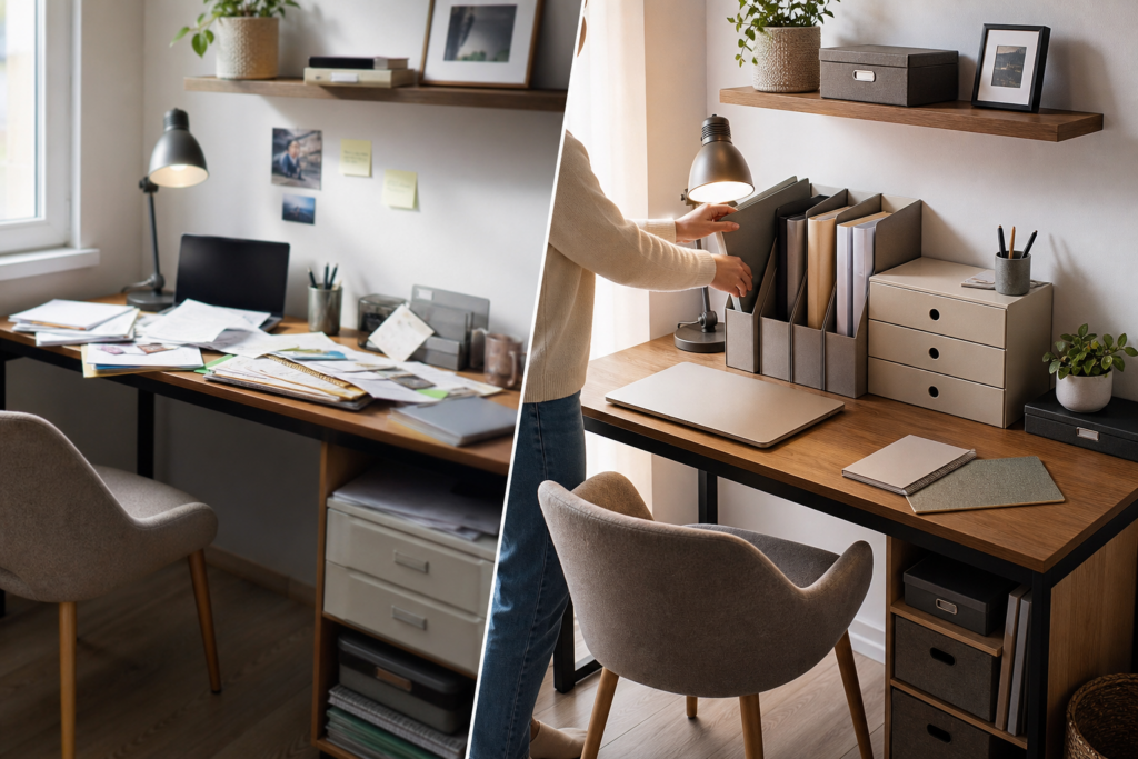 Comment organiser un bureau de rangement vertical pour libérer de la place et garder l’essentiel à portée de main — illustration 1
