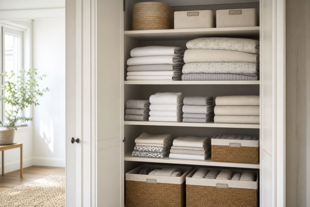 Comment organiser un placard de linge de maison pour gagner de la place et retrouver draps, serviettes et housses en un clin d’œil — illustration 1
