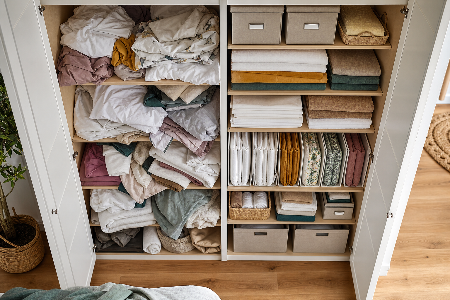 Comment organiser un placard de linge de maison pour gagner de la place et retrouver draps, serviettes et housses en un clin d’œil