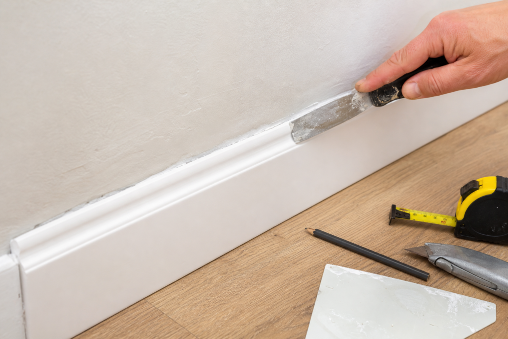 Comment poser une plinthe de finition sur un mur irrégulier sans laisser de jour — illustration 1