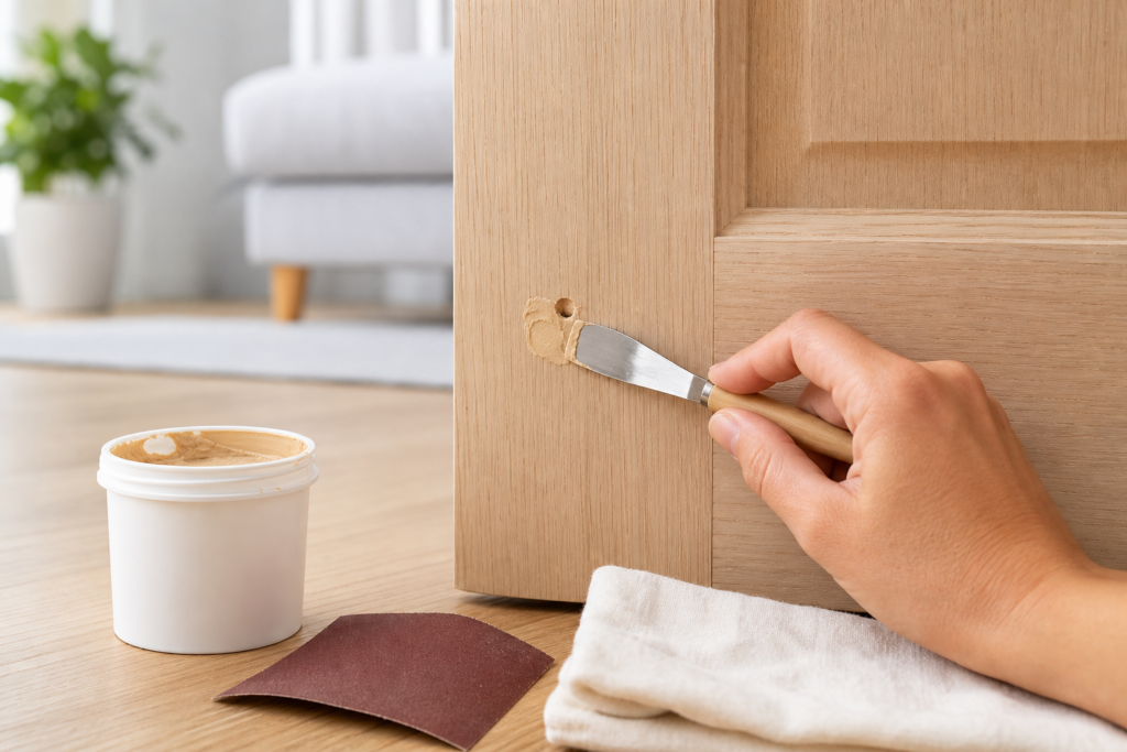 Comment reboucher proprement un petit trou dans le bois avant peinture : méthode simple avec pâte à bois, ponçage et finition — illustration 1
