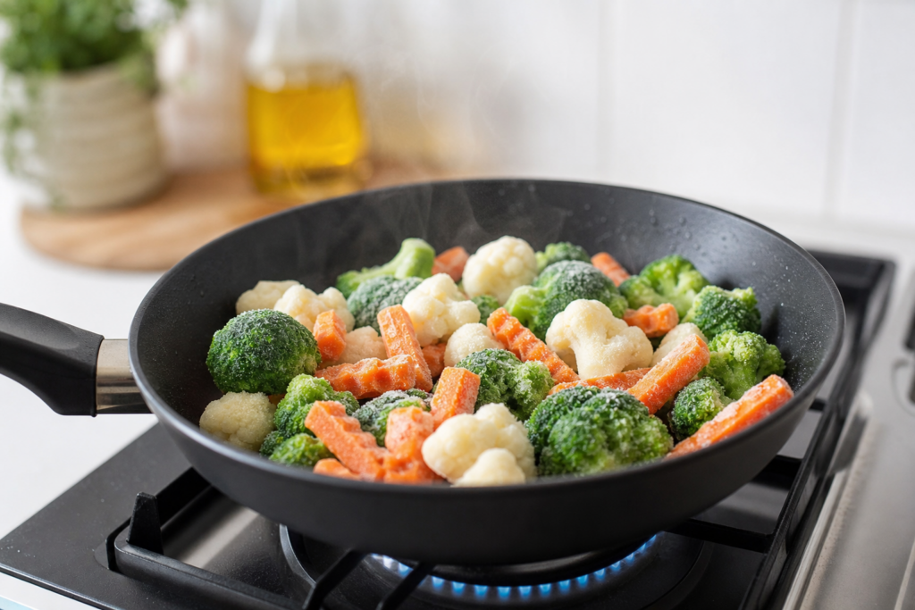 Comment réussir une cuisson uniforme des légumes surgelés à la poêle sans les rendre mous — illustration 1