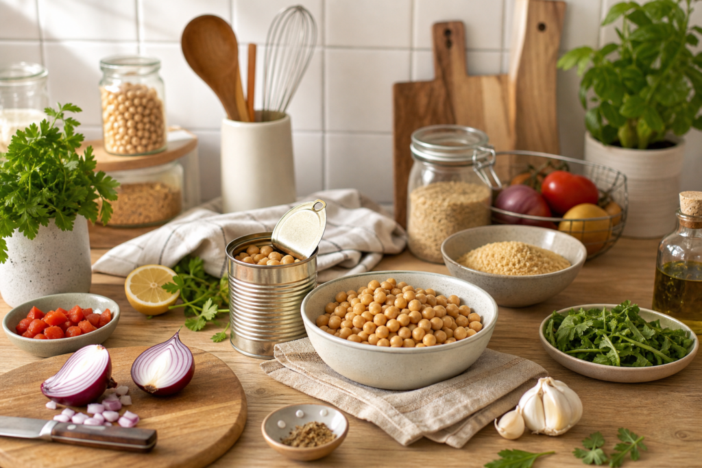Composer 5 repas du soir complets avec des pois chiches en conserve — illustration 1