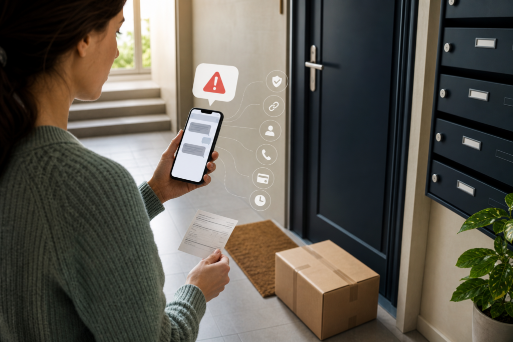 Faux SMS de livraison : 6 vérifications simples pour repérer une arnaque avant de cliquer ou de payer — illustration 1