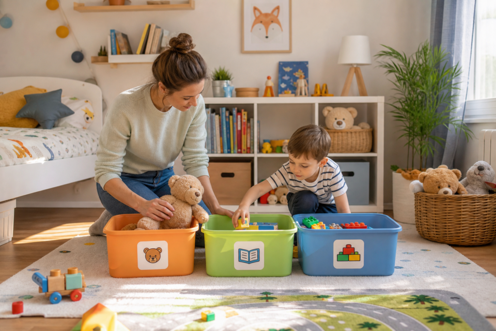 Comment aider un enfant à ranger sa chambre sans conflit : méthode simple, repères visuels et routine de 10 minutes — illustration 1