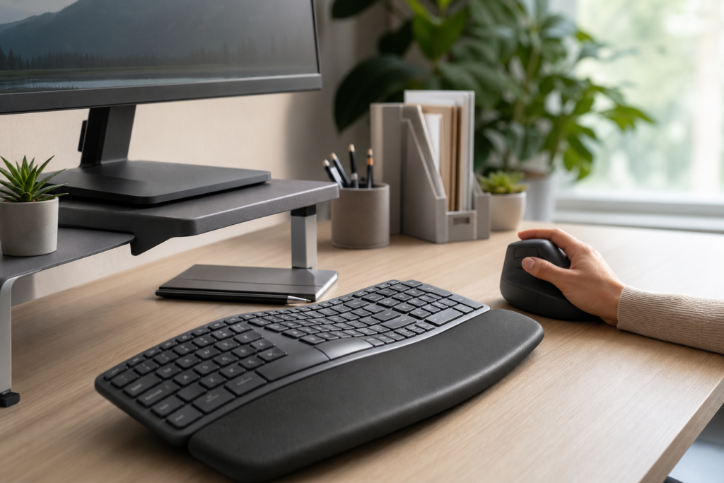 Comment choisir un support d’écran, un clavier et une souris pour gagner en confort sur un bureau fixe — illustration 1