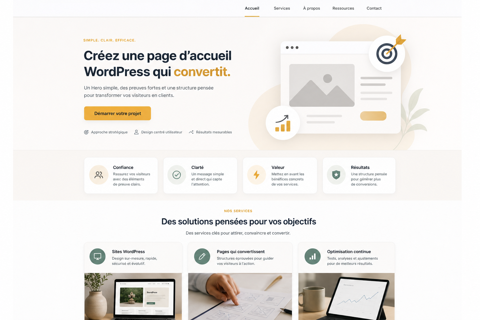 Comment créer une page d’accueil WordPress orientée conversion avec un bloc Hero simple et efficace