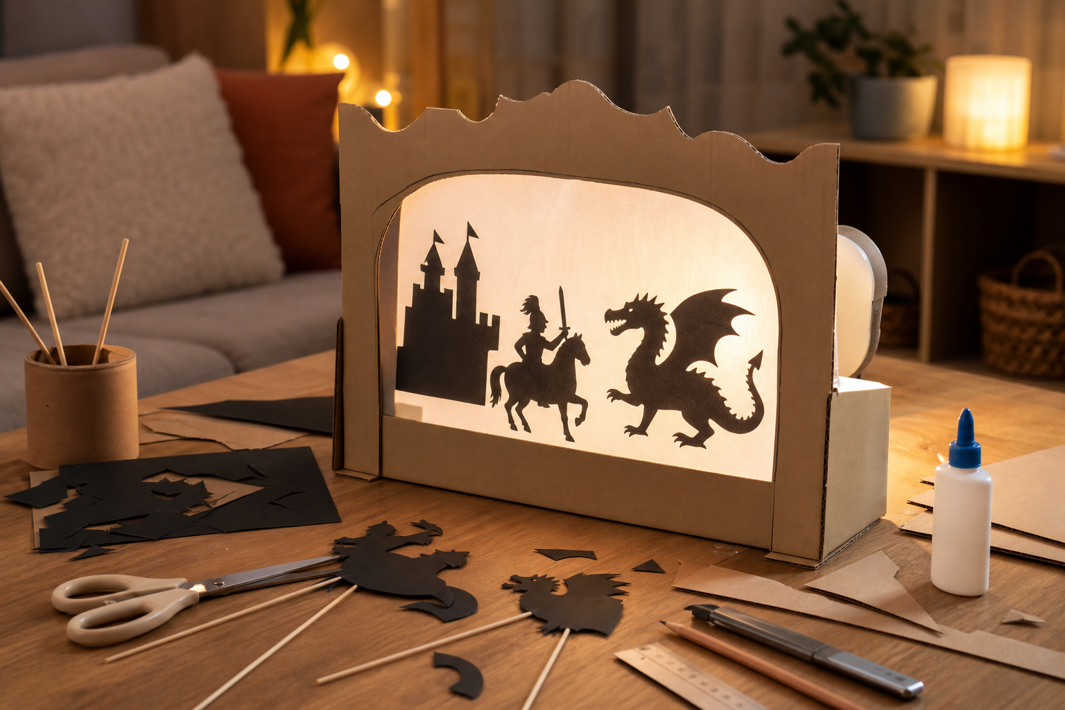 Comment fabriquer un mini-théâtre d’ombres à la maison avec du carton et une lampe