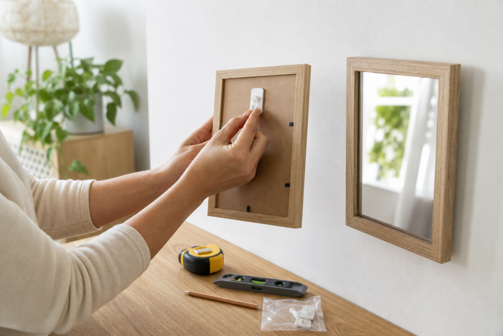 Comment fixer un cadre ou un miroir léger au mur sans faire de gros trous : les solutions simples selon le type de support — illustration 1