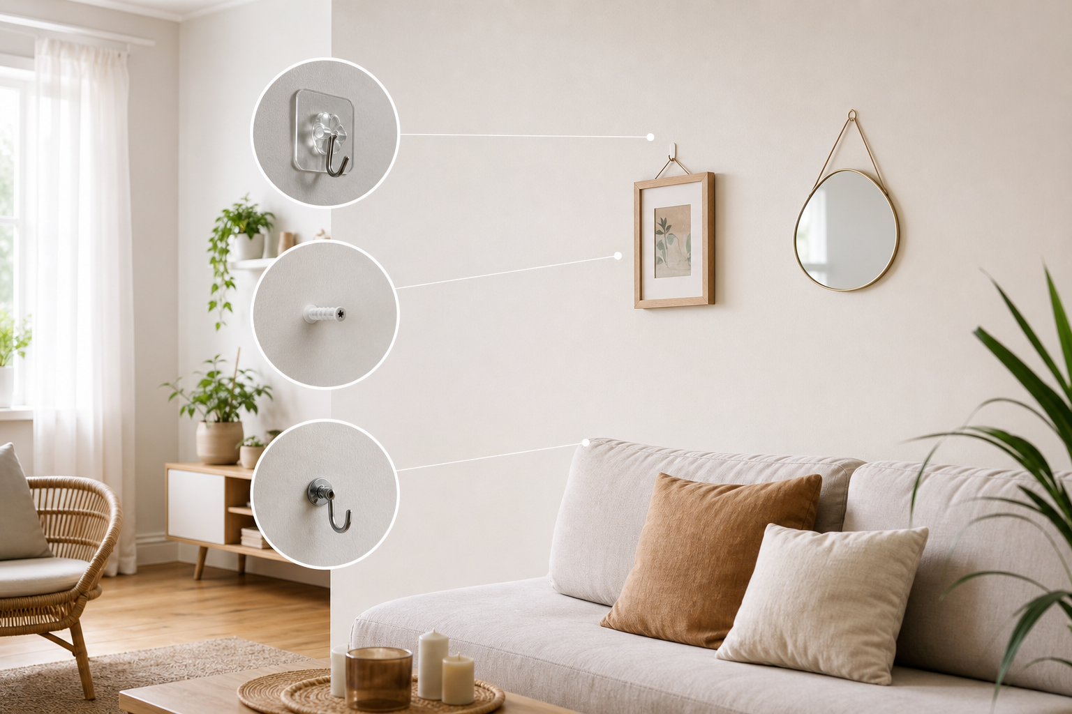 Comment fixer un cadre ou un miroir léger au mur sans faire de gros trous : les solutions simples selon le type de support
