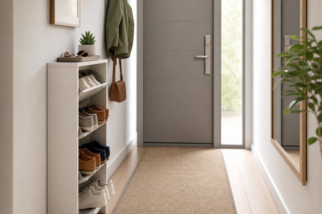 Comment organiser le rangement des chaussures dans une entrée étroite sans fabriquer un meuble sur mesure — illustration 1