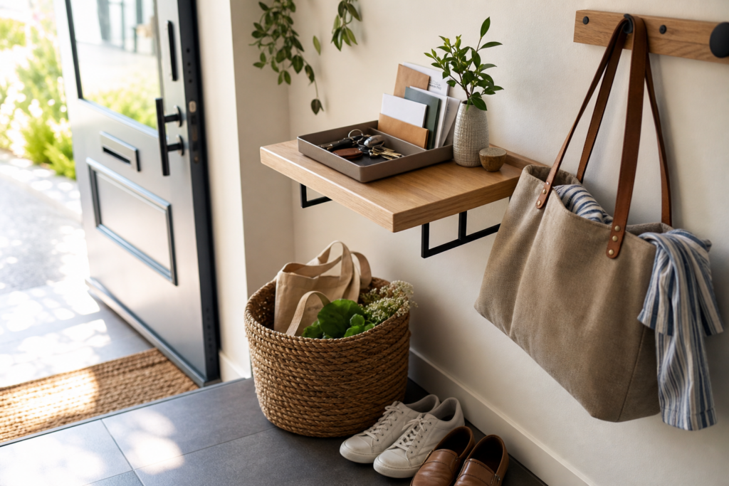 Comment organiser un point retour près de l’entrée pour poser sacs, clés, papiers et achats sans encombrer la maison — illustration 1