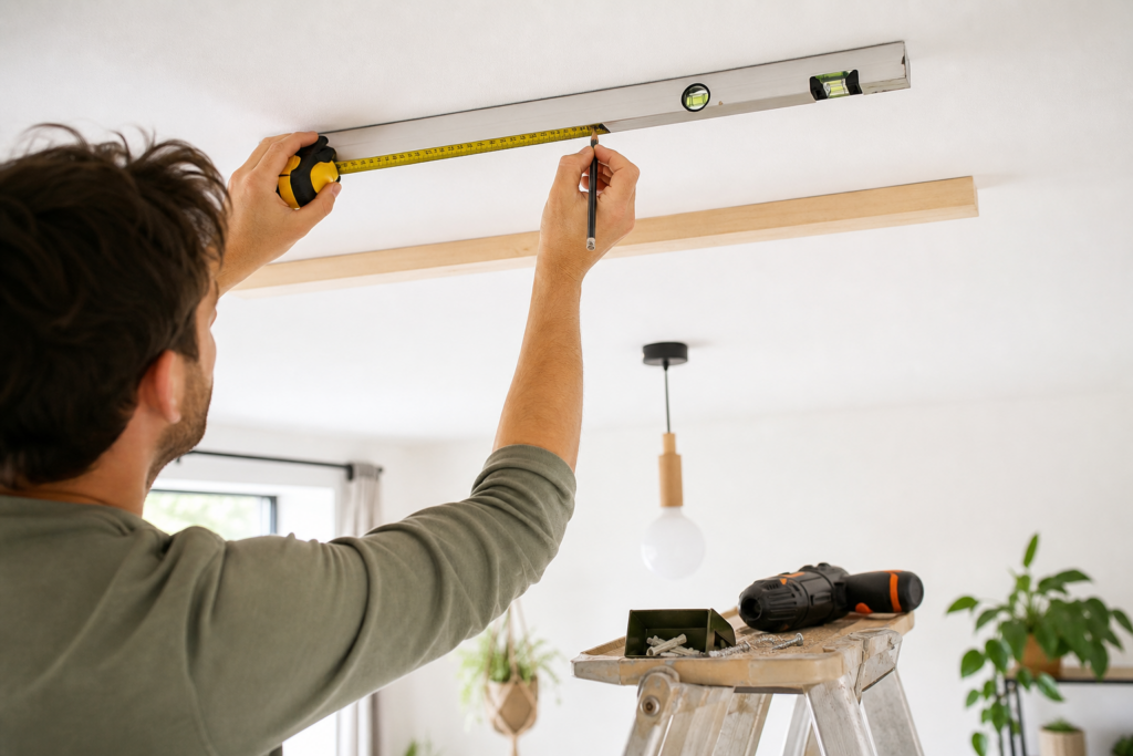 Comment poser un tasseau au plafond pour suspendre un rideau léger, une plante ou un petit luminaire — illustration 1