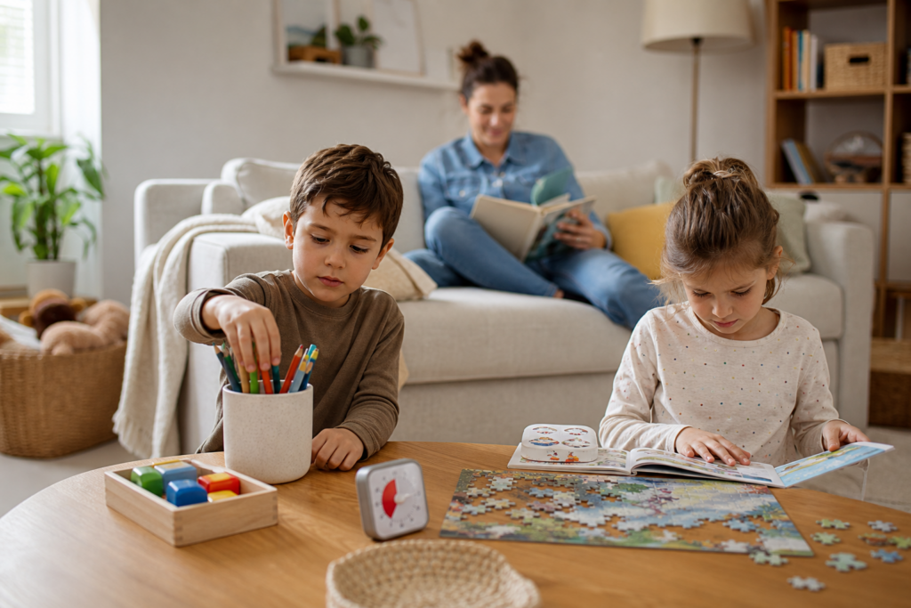 Comment préparer un après-midi calme à la maison avec des enfants sans s’ennuyer : activités courtes, transitions simples et ambiance sereine — illustration 1