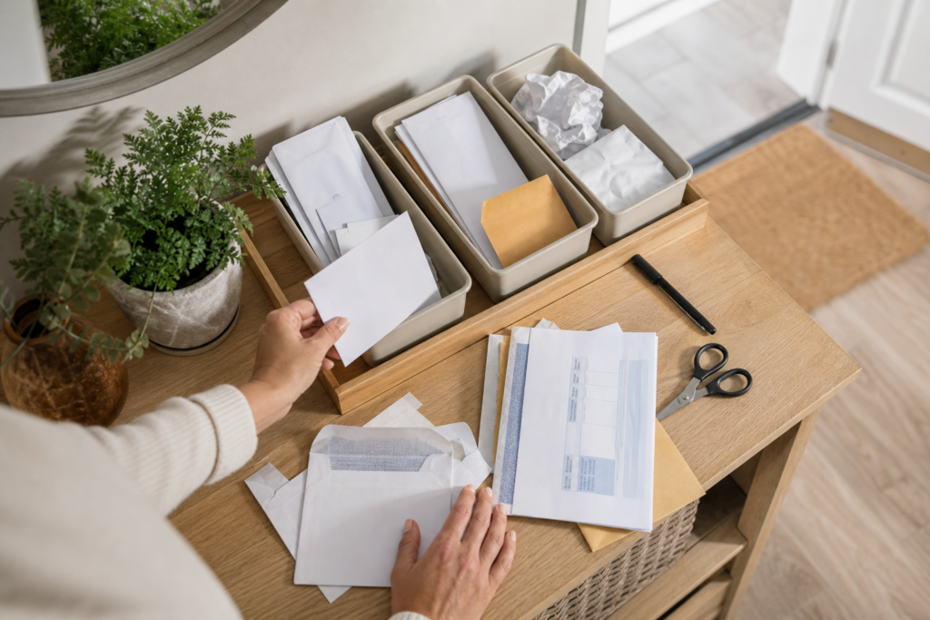 Comment préparer un coin courrier à la maison pour trier, ouvrir et traiter le courrier sans qu’il s’accumule — illustration 1