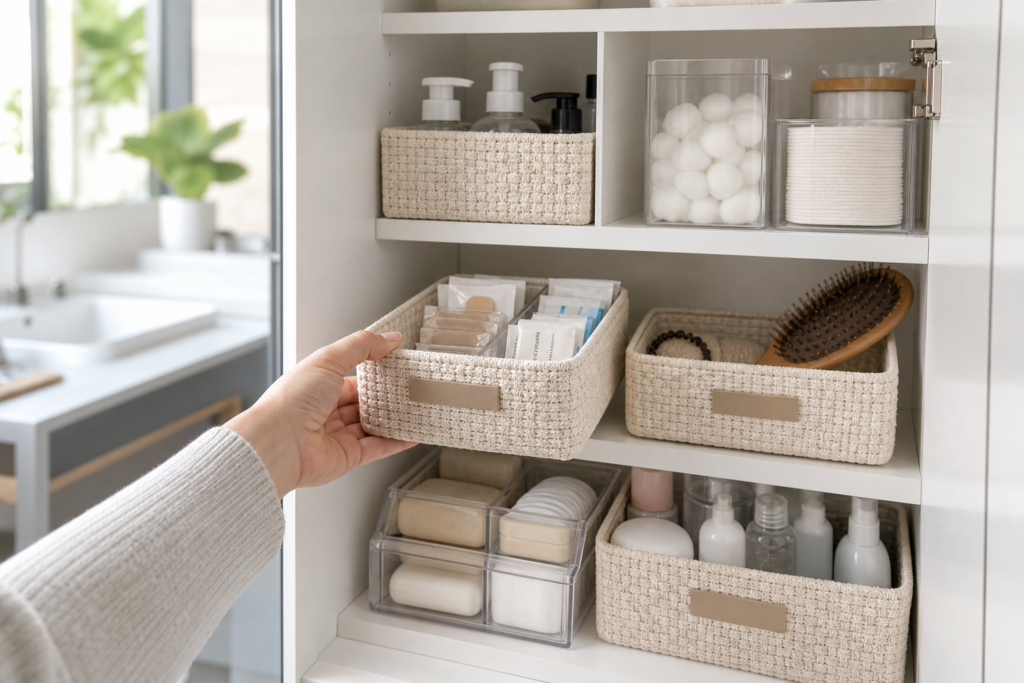 Comment préparer un placard “urgence du quotidien” dans la salle de bain pour retrouver vite les indispensables sans le surcharger — illustration 1