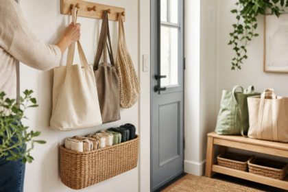 Comment ranger les sacs réutilisables, tote bags et cabas pour les retrouver vite sans encombrer l’entrée