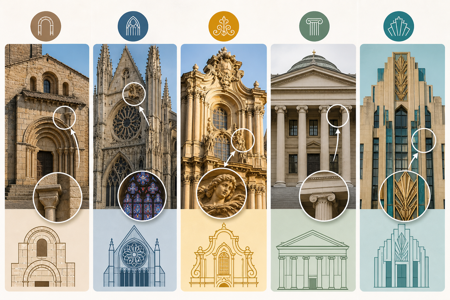 Comment reconnaître les grands styles architecturaux en un coup d’œil : roman, gothique, baroque, classique et art déco expliqués simplement