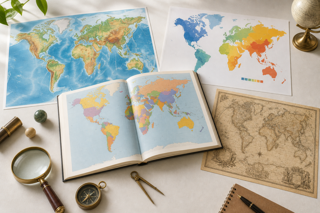 Comment reconnaître les grands types de cartes du monde en un coup d’œil : politique, physique, thématique et anciennes — illustration 1