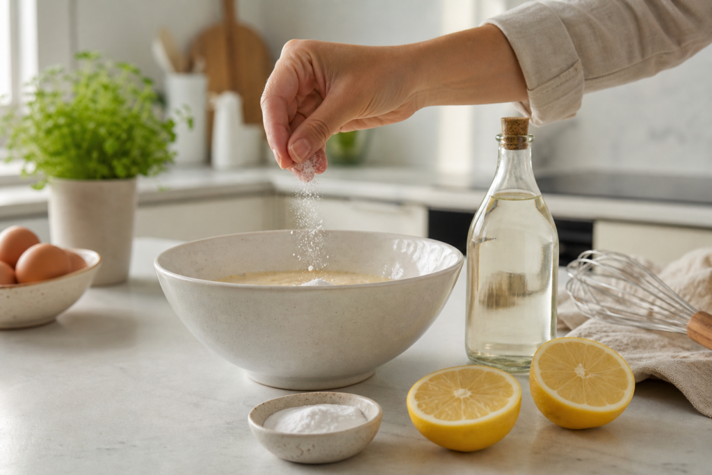 Comment utiliser le bicarbonate, le citron et le vinaigre en cuisine sans abîmer vos préparations — illustration 1