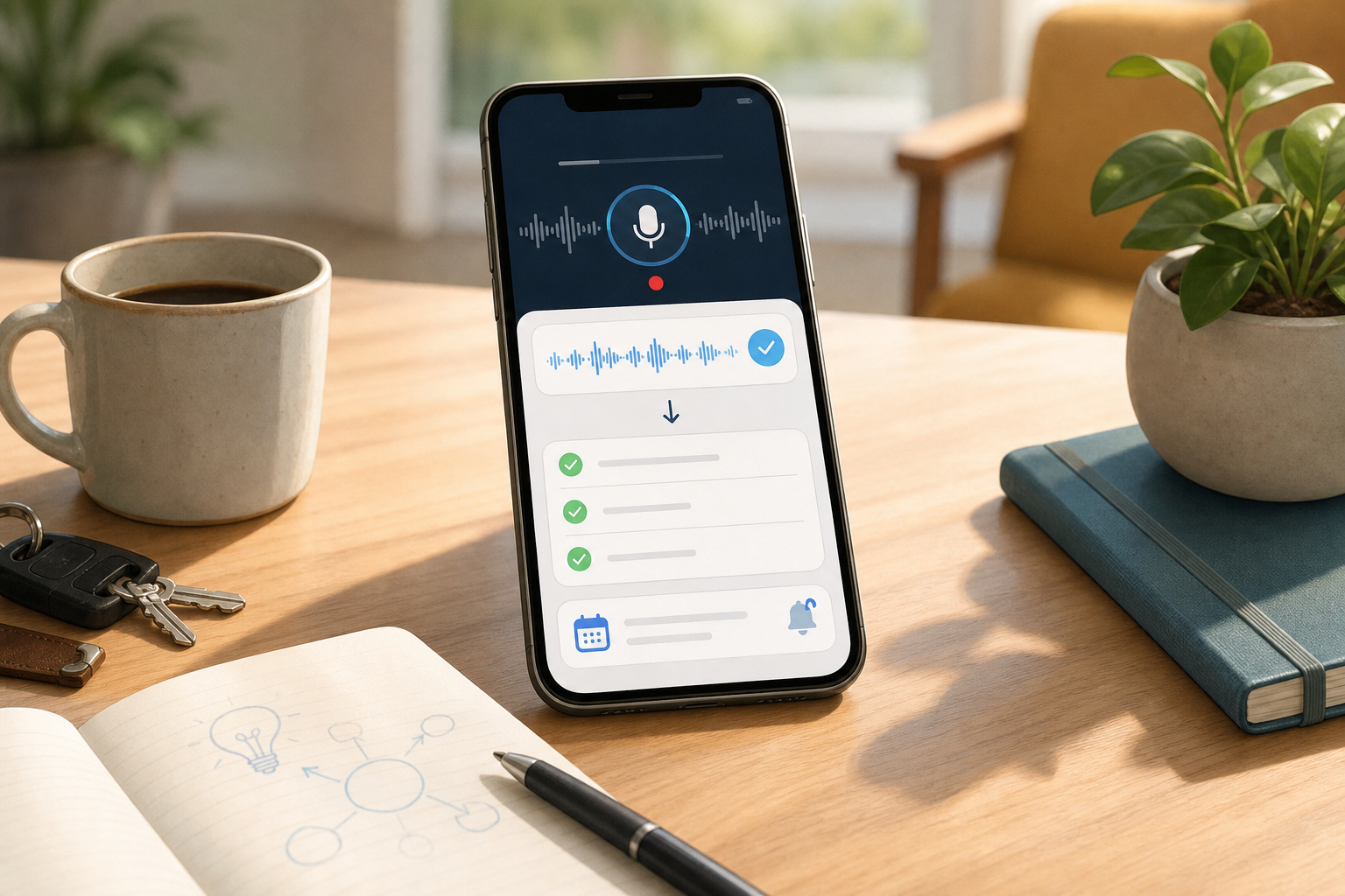 Comment utiliser une application de prise de notes vocales pour transformer un mémo parlé en texte, tâche ou rappel sur smartphone