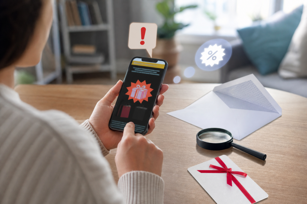 Faux bons d’achat et cartes cadeaux : comment vérifier qu’une offre est réelle avant d’acheter ou de la partager — illustration 1