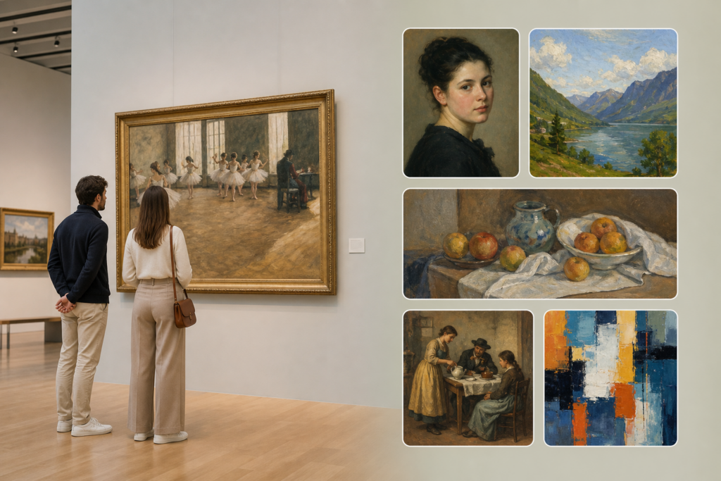 Les grands genres de la peinture à reconnaître sans se tromper : portrait, paysage, nature morte, scène de genre et abstrait — illustration 1