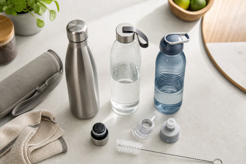 Quelle bouteille réutilisable choisir pour le bureau, les trajets et le sport ? Comparatif entre inox, verre et plastique — illustration 1