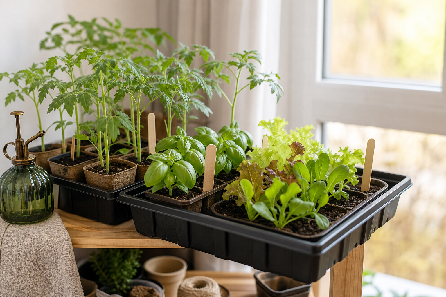 Semis en intérieur au printemps : organiser un coin simple pour réussir tomates, basilic et salades