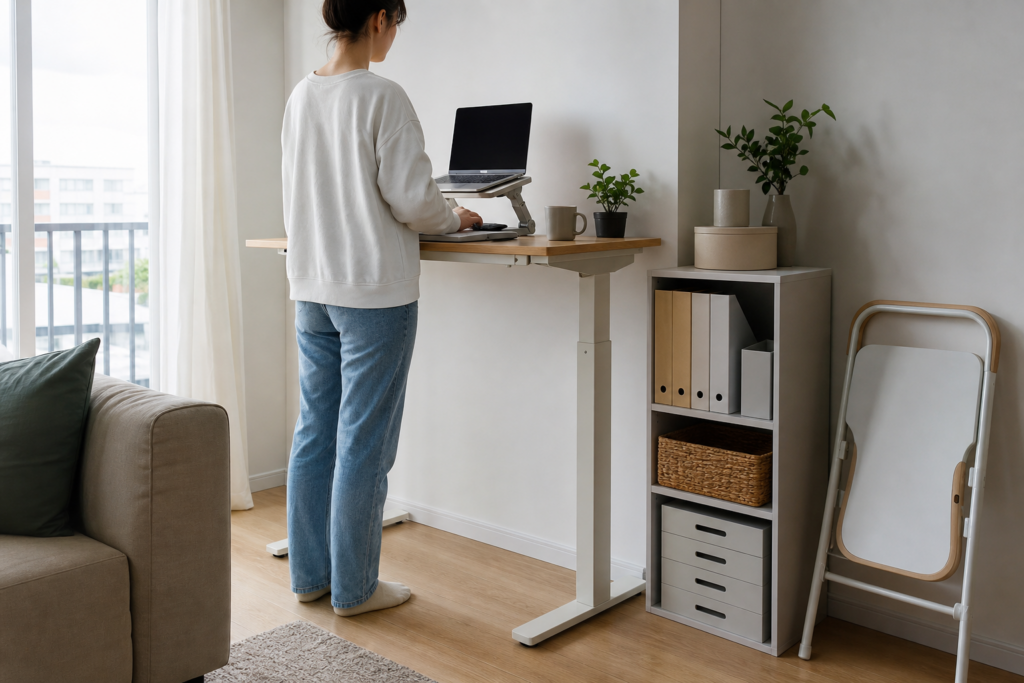 Télétravail : comment mettre en place un vrai poste de travail assis-debout avec peu de place — illustration 1